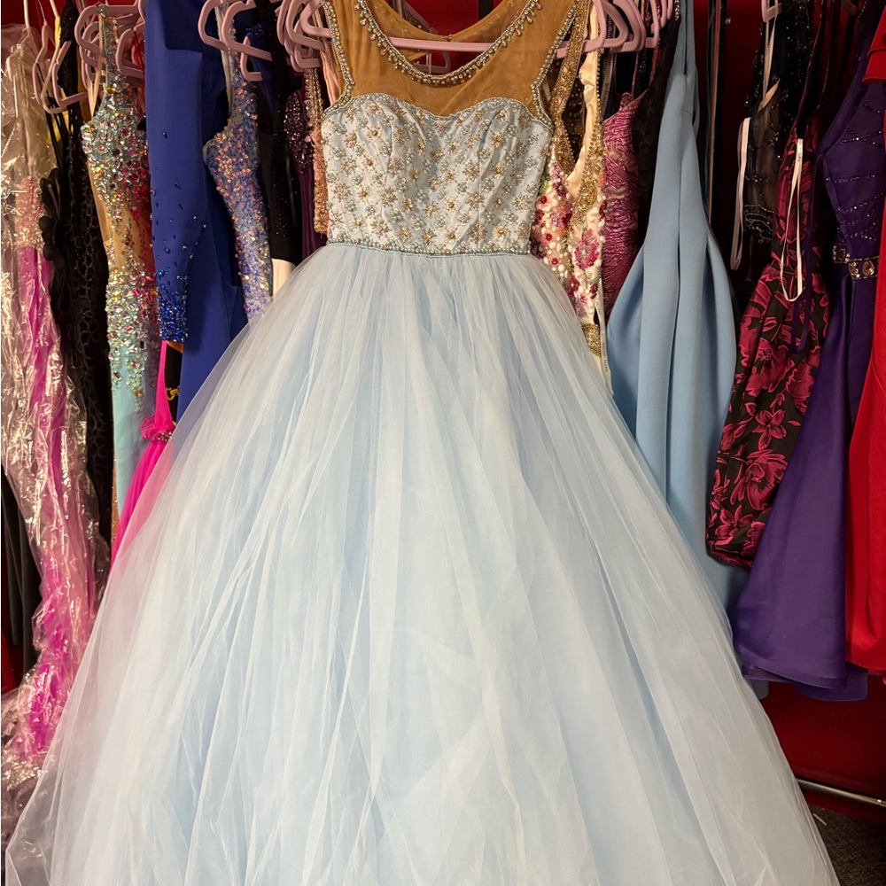 Sherri Hill Light Blue and Gold Prom Dress